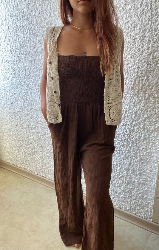 Simoun | Combinaison gaze de coton chocolat: Une allure élancée et féminine