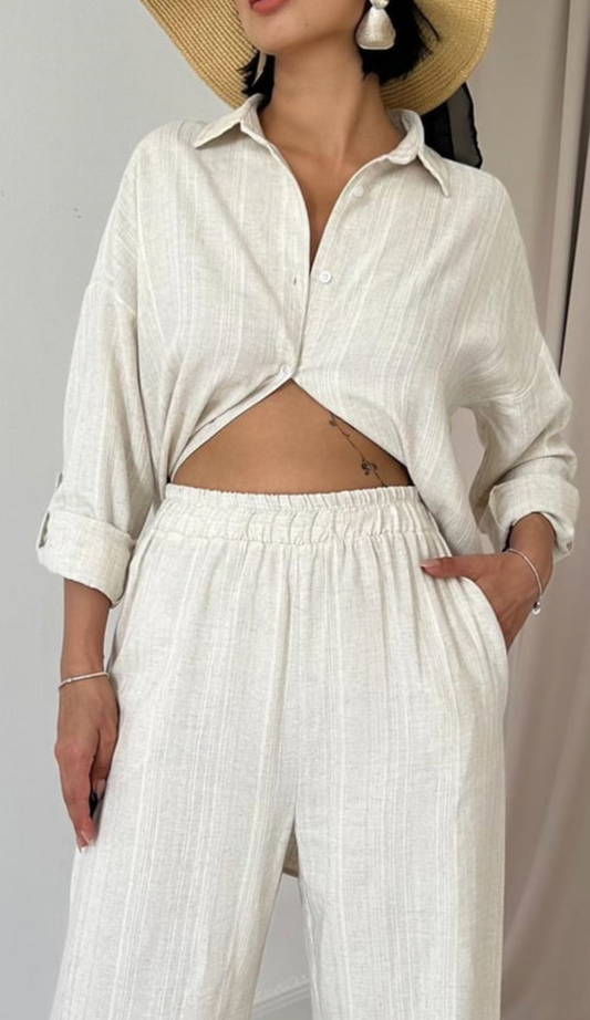 Sahara | Ensemble en nid d'abeille en jacquard beige: Élégante au naturel