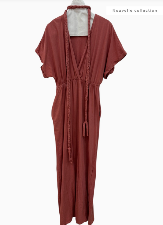 Ayla | Robe longue tressé en coton terracotta