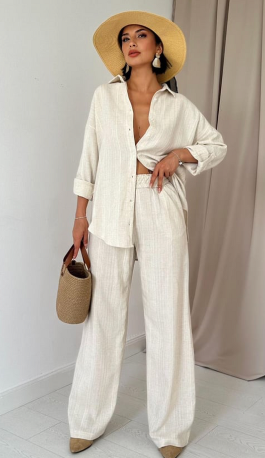 Sahara | Ensemble en nid d'abeille en jacquard beige: Élégante au naturel
