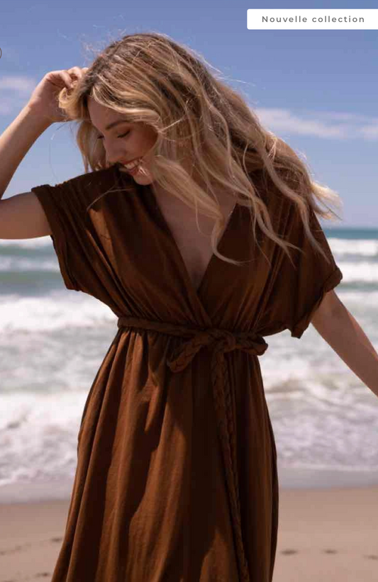 Ayla | Robe longue tressé en coton marron