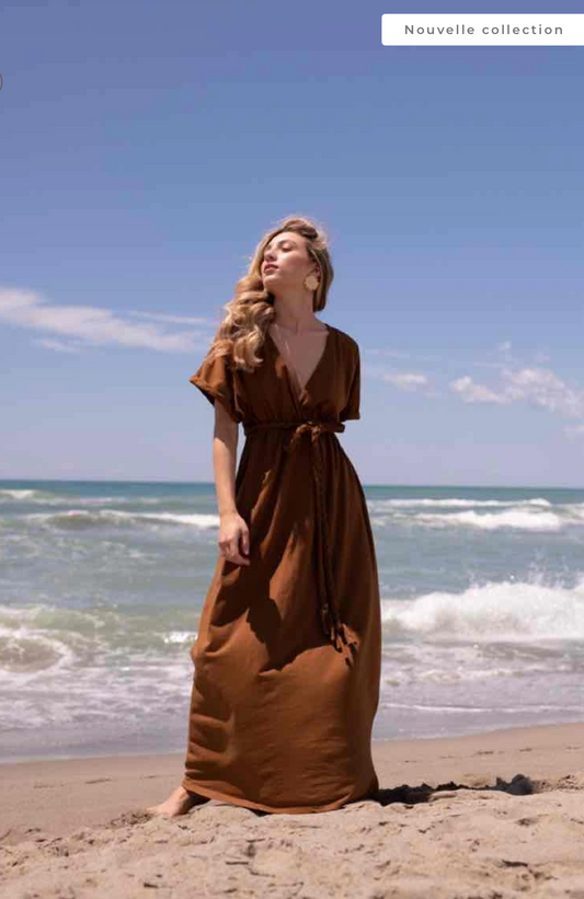 Ayla | Robe longue tressé en coton marron