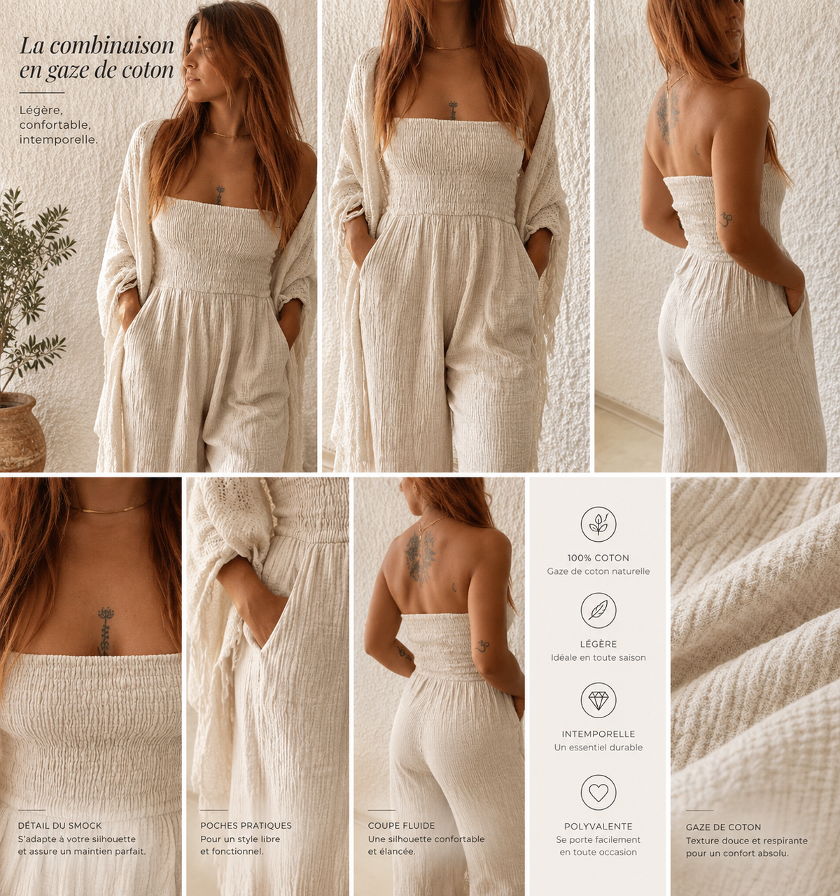 Simoun | Combinaison gaze de coton crème: Une allure élancée et féminine