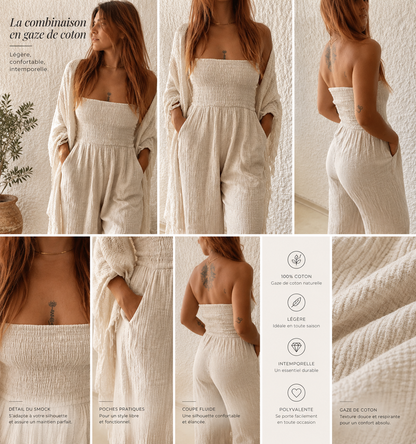 Simoun | Combinaison gaze de coton crème: Une allure élancée et féminine